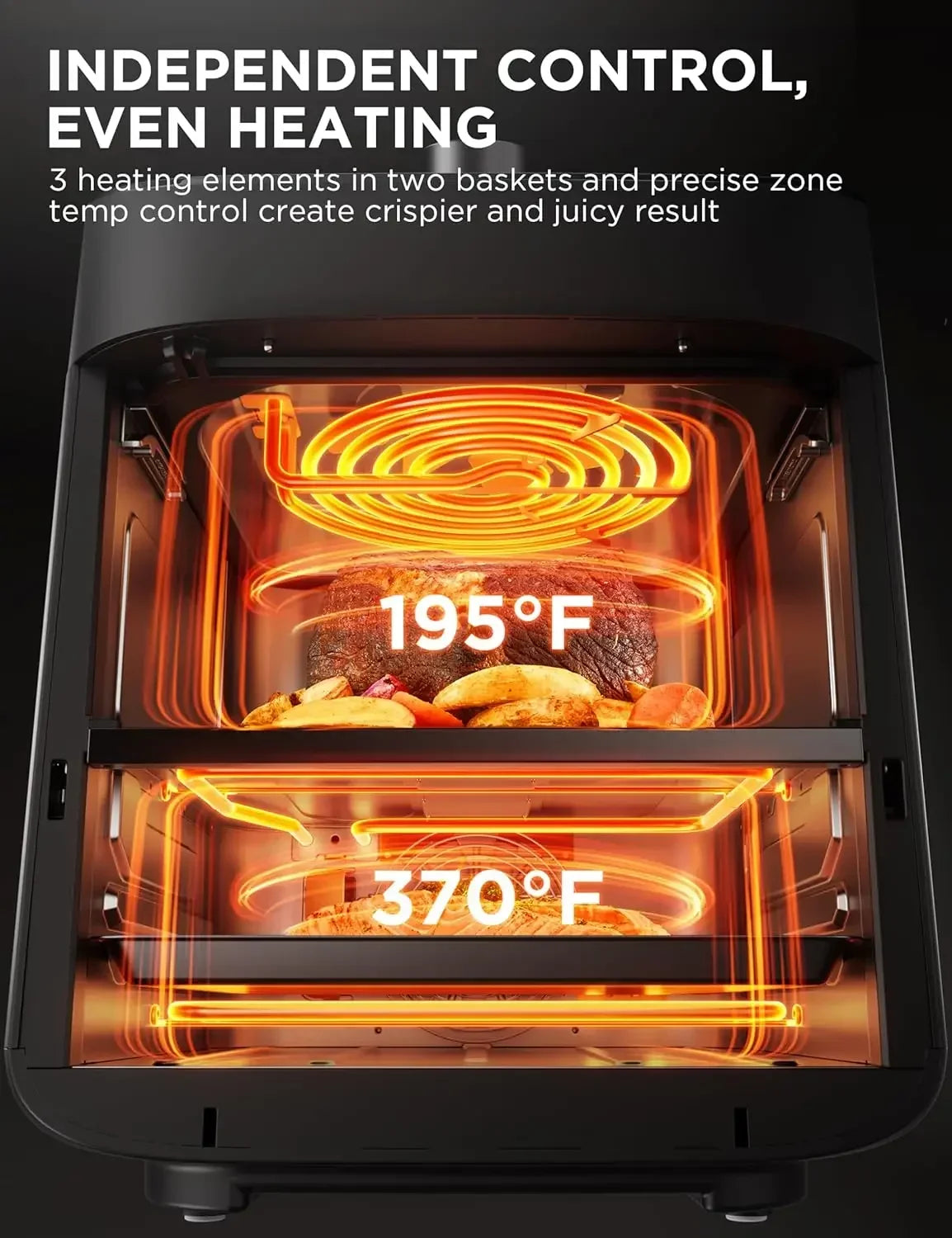 Dual Basket Air Fryer Oven 11 Quart 8 in 1 Functions, Clear Window, Smart Sync Finish, Works with Alexa, Wi-Fi Connectivity