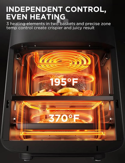 Dual Basket Air Fryer Oven 11 Quart 8 in 1 Functions, Clear Window, Smart Sync Finish, Works with Alexa, Wi-Fi Connectivity