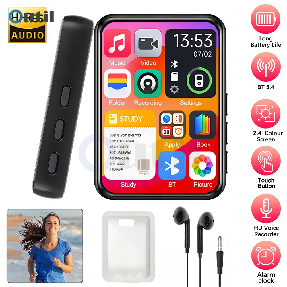2025 New Bluetooth 5.4 Touch Screen MP3 Player HiFi Lossless Music Play Built-in Speaker 32GB Support Recording E-Book