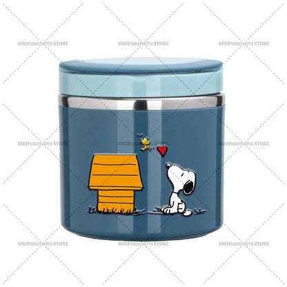 630ml Snoopys Food Thermal Jar Insulated Soup Cup Stainless Steel Vacuum Lunch Box with Handle Portable Sealed Bento Boxes Gift