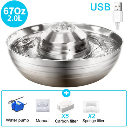Petavista Dog Water Fountain Stainless Steel Pet Drinking Fountain for Cats Dogs 2L Ultra-Quiet Automatic Fountain Dog Drinker