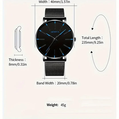 2-piece Fashion Men's Quartz Watch - Round with Date Function, Stainless Steel Strap