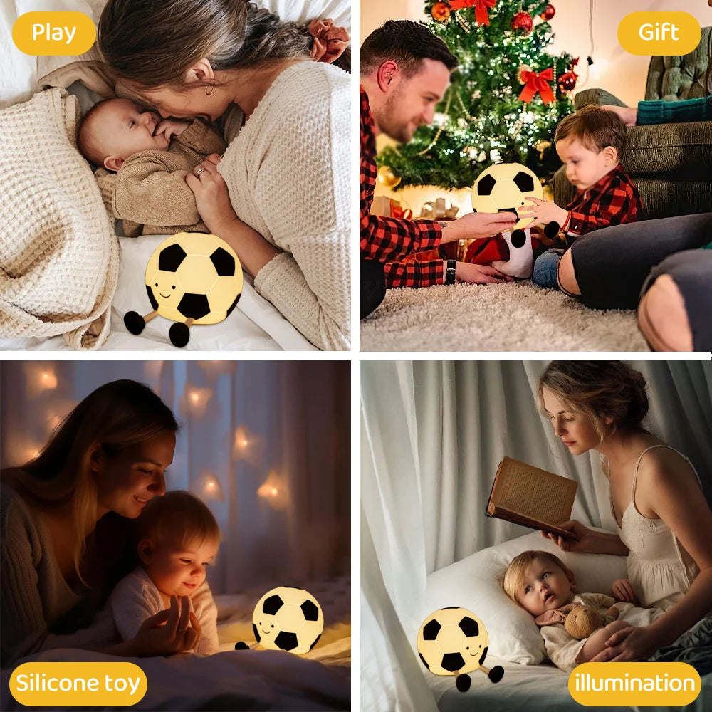 LED Tennis Night Light for Baby Nursery Toddler Fun Football Silicone Sleeping Light Rechargeable Bedside Touch Lamp For Room