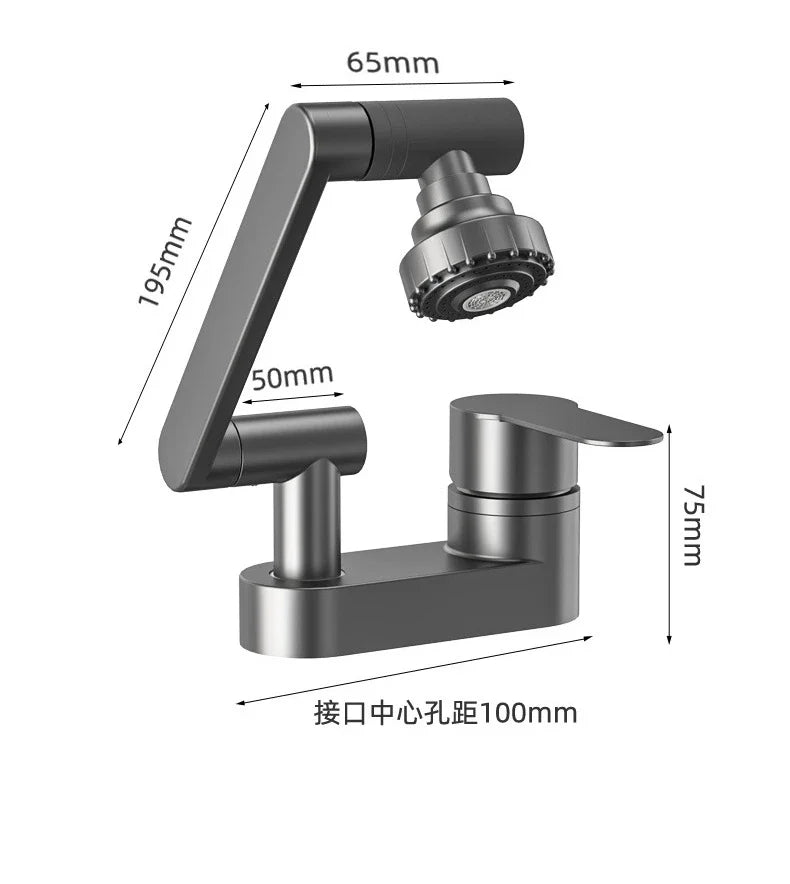 Basin Faucet Bathroom Double Hole Cold and Hot Water Tap Toilet Second Gear Sink 360° Rotating Water Mixing Valve Accessories