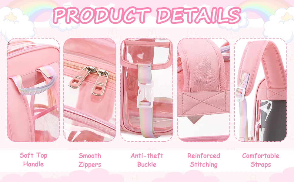 Clear Backpack for School,Heavy Duty PVC Transparent Bookbag for Girls Stadium Approved See Through Backpack