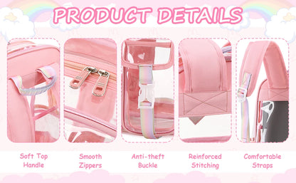 Clear Backpack for School,Heavy Duty PVC Transparent Bookbag for Girls Stadium Approved See Through Backpack