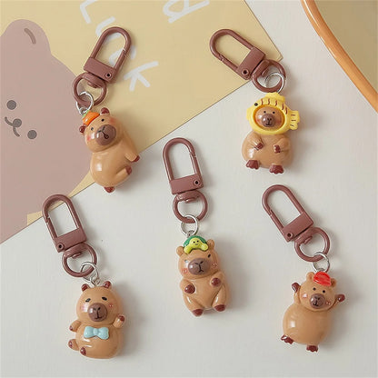 Cartoon Mini Capybara Keychains Women Men Backpack Charms Pendants Accessories Animal Bag Keyring Couple Friend Jewelry Gift