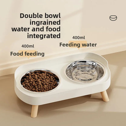 Pet Bowl PP Plastic Double Bowl Anti-killing Bowl Water and Grain Integrated Dog Bowl Cat Dog Water and Grain Bowl