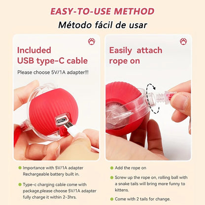 Self-Moving Automatic Cat Teaser Ball with Faux Tail Rechargeable Smart Sensor Cat Toy for Indoor Cats Cat Toys Interactive