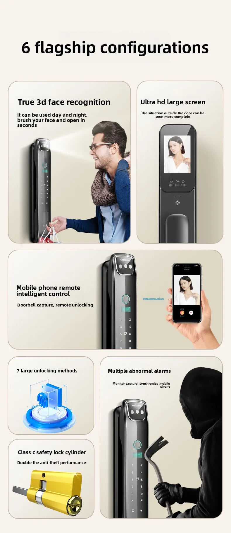 Facial Recognition Fingerprint Lock Home Anti-theft Door Visual Password Electronic Smart Door Lock Graffiti