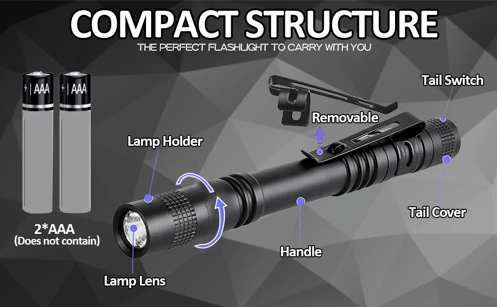 Portable Mini LED Pen Flashlight Waterproof Pocket Torch Handheld Light for Outdoor Camping Hiking Car Repair Emergency Home Use