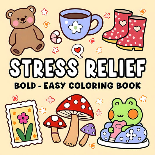 STRESS RELIEF bold-easy Coloring Book for Adults Cute Drawing Book Perfect Gift for Party and Birthday