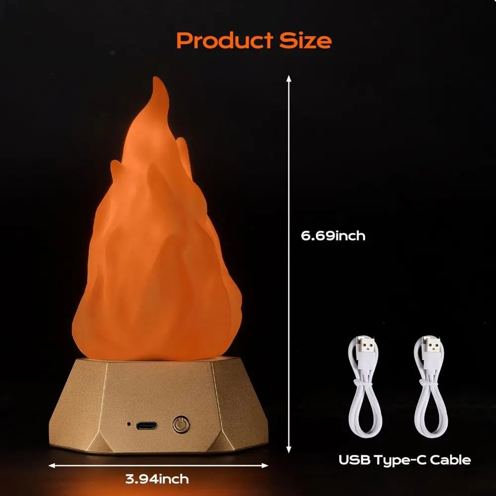 USB Rechargeable Flickering Flame Lamp 35H Runtime Energy Saving 3D Fake Fire Night Light Rechargeable Battery 3 Modes