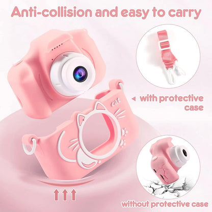 Kids Camera HD Digital Video Toddler Camera with Silicone Cover Portable Toy with 32 GB SD Card for Girl Christmas Birthday Gift