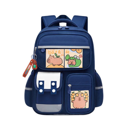 Multi-Compartment Capybara Backpack Waterproof Oxford Cloth Cartoon Animal School Bag Lightweight with Reflective Strip