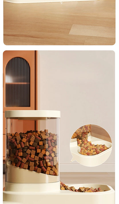 2 in 1 Automatic Pet Feeder Water Fountain Cat Dog Food Bowl with Circulating Flow Anti-Slip Splash Proof Slow Feeding Dish