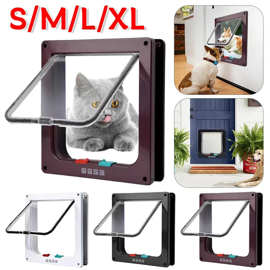 Cat Flap Door Magnetic Pet Door with 4 Way Security Lock for Cats Controllable ABS Plastic Small Puppy Gate Kitten Safety in&out