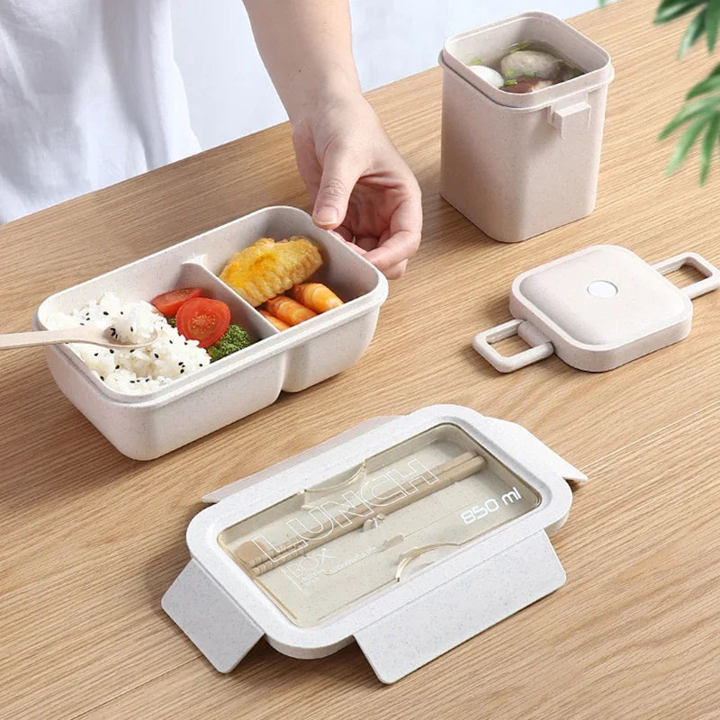 1pc Wheat Straw Lunch Box Healthy BPA Free Bento Boxes Microwave Dinnerware Food Storage Container Lunch Box for Kids