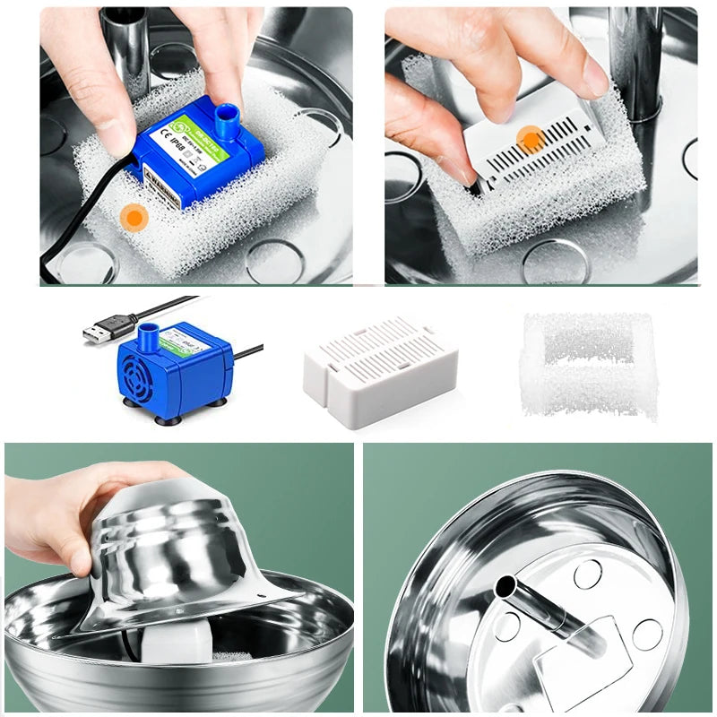 Petavista Dog Water Fountain Stainless Steel Pet Drinking Fountain for Cats Dogs 2L Ultra-Quiet Automatic Fountain Dog Drinker