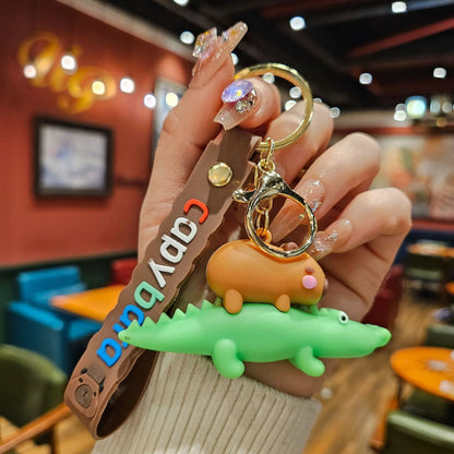 Cute Finless Porpoise Pendant Kapibara Leather Rope Keychain