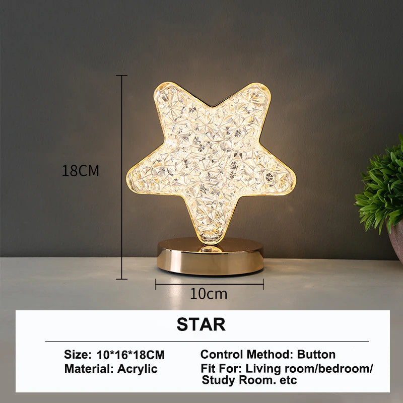 Touch Control 3D Crystal Track Night Light for Girls Room USB Bedside LED Ambient Table Lamp Home Decor Aesthetics