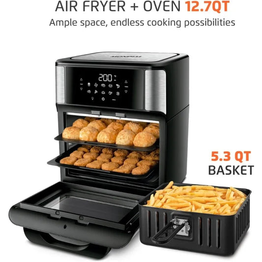 HOME - Air Fryer Oven 1800W, 12.7QT Capacity, Touchscreen Panel, Automatic Shut-Off – Black & Stainless Steel –