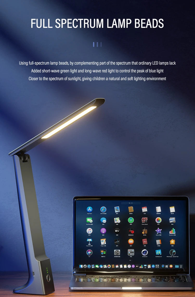 LED Folding Desk Lamp USB Charging Touch Control Dimmable Desktop Eye Protection Reading Study Office Bedroom Bedside Lamp