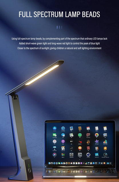 LED Folding Desk Lamp USB Charging Touch Control Dimmable Desktop Eye Protection Reading Study Office Bedroom Bedside Lamp