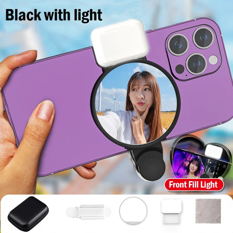 STTKGZD Selfie Reflector Mirror Mobile Phone Fill Light Kit Portable Mobile Mirror Clip Storage Bag Mobile Phone Rear Camera