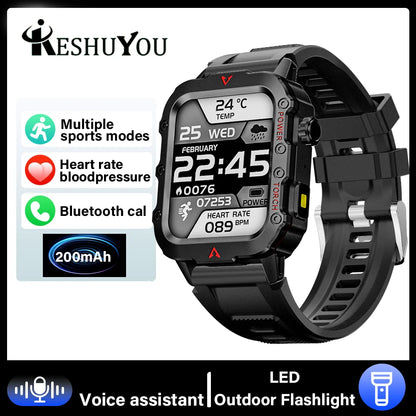 KESHUYOU 2025 New Sports Smart Watch Bluetooth Talk LED Flashlight Multi-function Outdoor Sports Smart Watch for Men Women