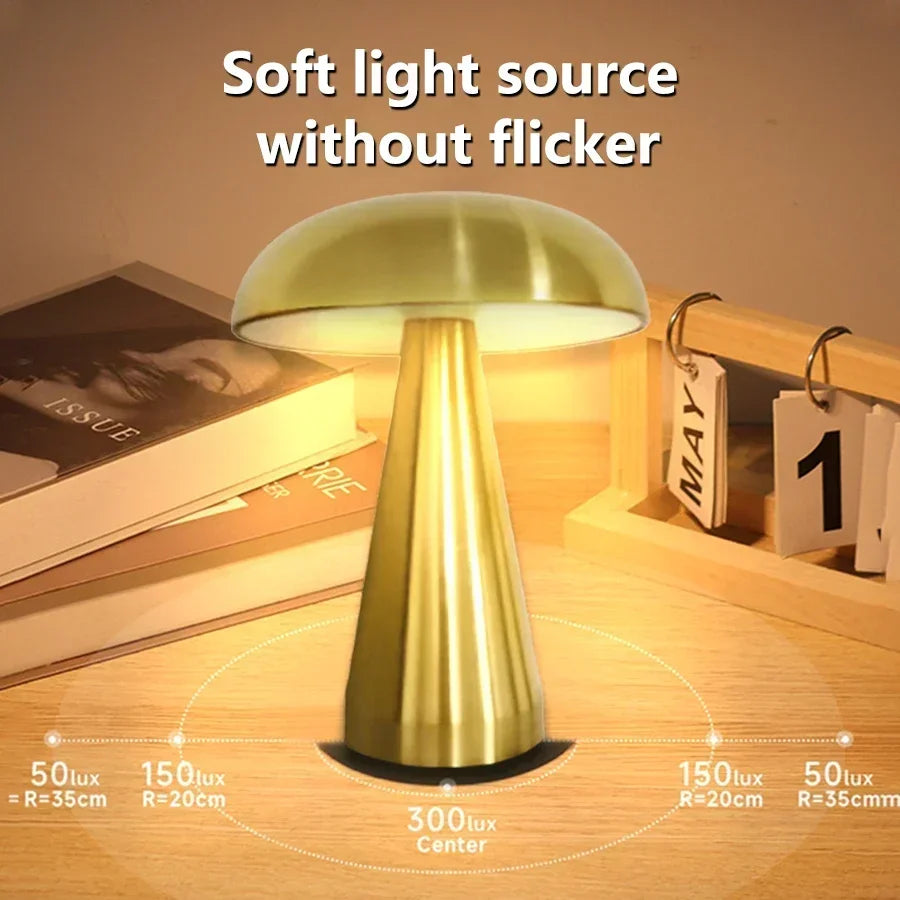 Retro LED Night Light Mushroom Touch Sensor Desk Lamp Rechargeable Reading Lights For Bedroom Restaurant Bar Decor Lighting
