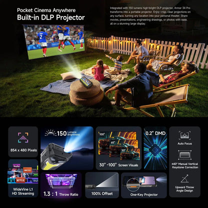Ulefone Armor 34 Pro 5G AI Rugged Phone 32GB+512GB 25500mAh 6.95" Built-in Projector 120Hz Android 15 MTK 7300 NFC Smartphone