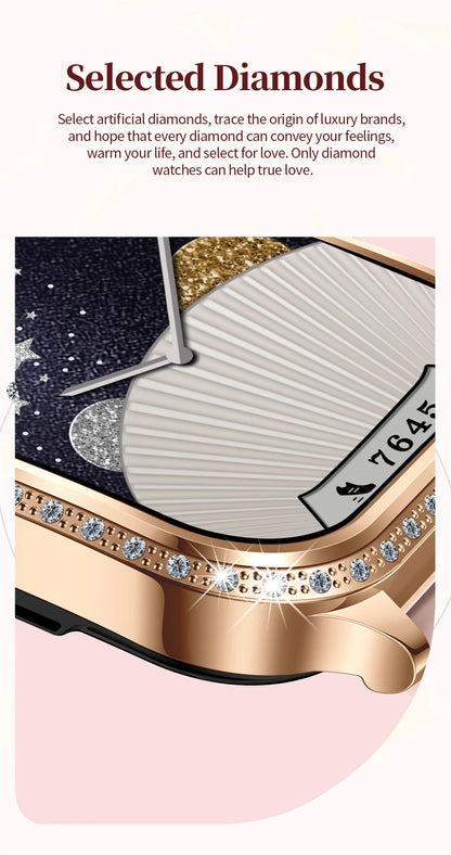 New Fashion Women Smart Watch 1.75inch Curved Screen Sports Bracelet BT HD Calling Clock IP68 Waterproof Diamond Case Smartwatch