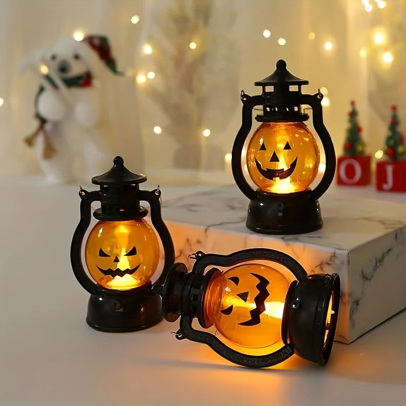 Halloween Hanging Pumpkin Lantern Light LED Ghost Lamp Candle Light Retro Small Oil Lamp Christmas Party Home Decor Horror Props