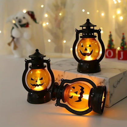 Halloween Hanging Pumpkin Lantern Light LED Ghost Lamp Candle Light Retro Small Oil Lamp Christmas Party Home Decor Horror Props