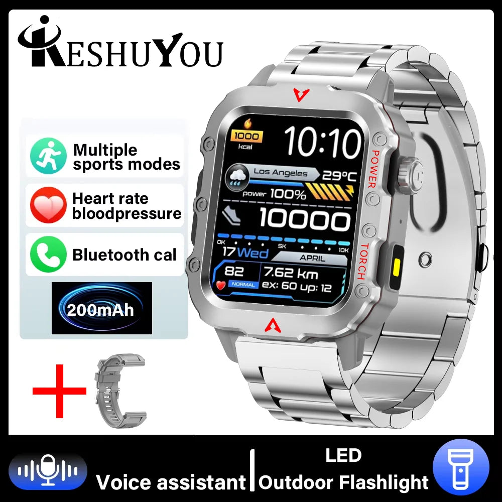 KESHUYOU 2025 New Sports Smart Watch Bluetooth Talk LED Flashlight Multi-function Outdoor Sports Smart Watch for Men Women