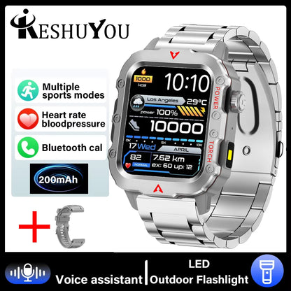 KESHUYOU 2025 New Sports Smart Watch Bluetooth Talk LED Flashlight Multi-function Outdoor Sports Smart Watch for Men Women