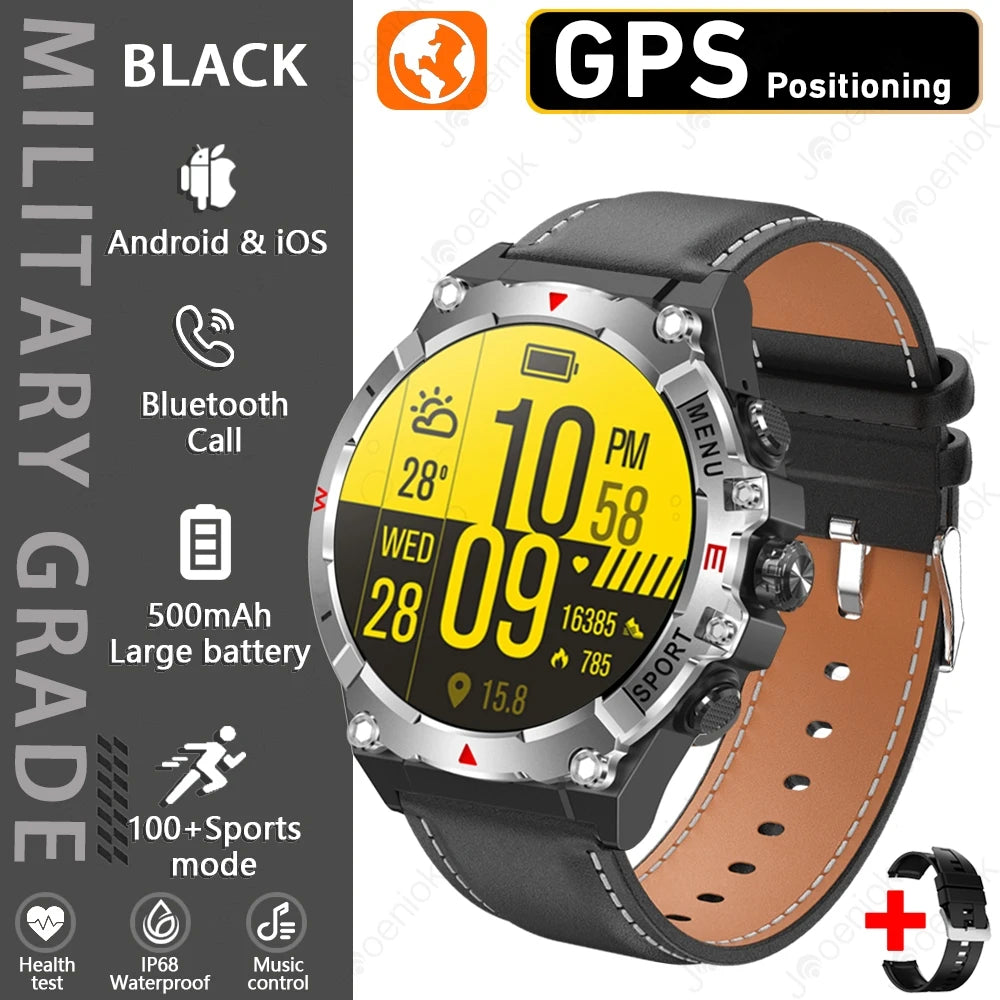 Military GPS Smart Watch Men AMOLED HD Screen Altitude Compass Heart Rate Sports Watch BT Calling IP68&10ATM Waterproof Watch