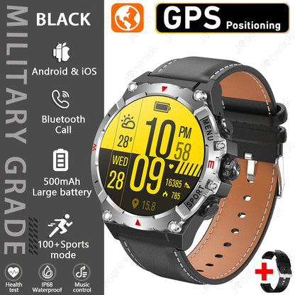Military GPS Smart Watch Men AMOLED HD Screen Altitude Compass Heart Rate Sports Watch BT Calling IP68&10ATM Waterproof Watch