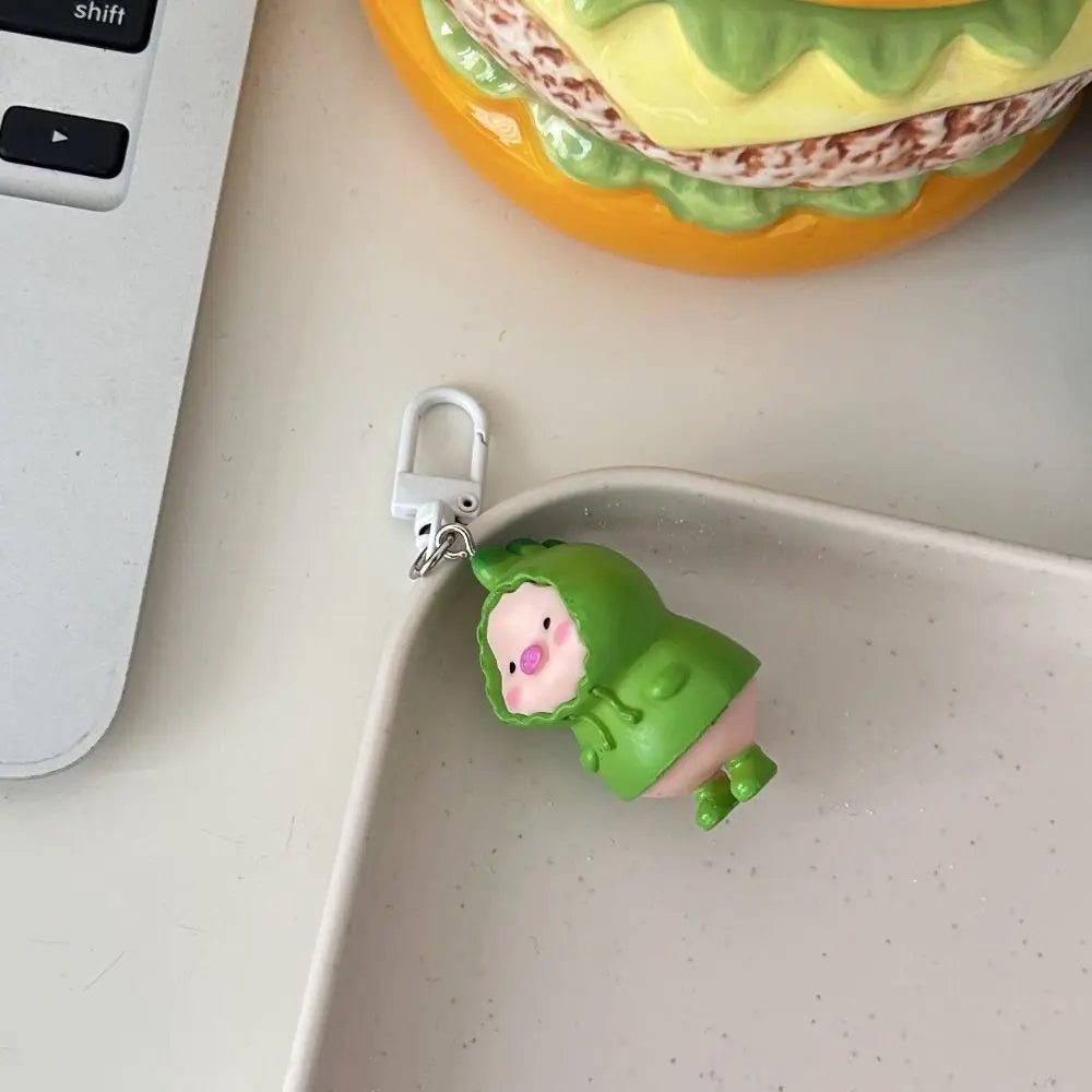 Funny Three-Dimensional Kawaii Pig Keychain Waterme Rain Coat Animal Shape Keychain Sleeping Mobile Phone Bag Pendant