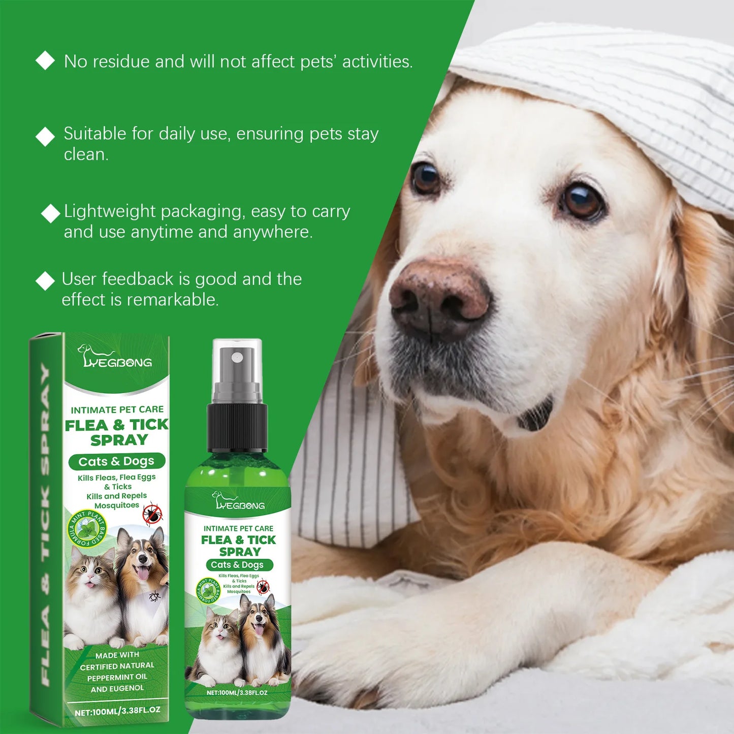 Mite Removal Spray Cats Dogs Flea Killer Itching Relief Remove Ticks Cat Allergy Treatments Anti Lice Insect Pet Skin Care Spray