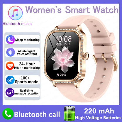 New Fashion Women Smart Watch 1.75inch Curved Screen Sports Bracelet BT HD Calling Clock IP68 Waterproof Diamond Case Smartwatch