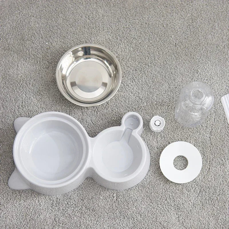 Pet food bowl, food container with automatic water storage and equipped with pet water dispenser 2-in-1 cat bowl water dispenser