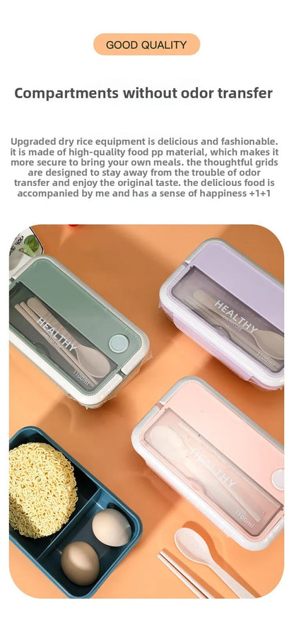 Plastic Compartments For Students And Office Workers, Large Capacity Bento Box With Lid, Sealed Insulated Lunch Container
