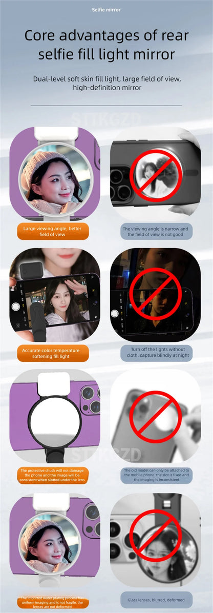 STTKGZD Selfie Reflector Mirror Mobile Phone Fill Light Kit Portable Mobile Mirror Clip Storage Bag Mobile Phone Rear Camera