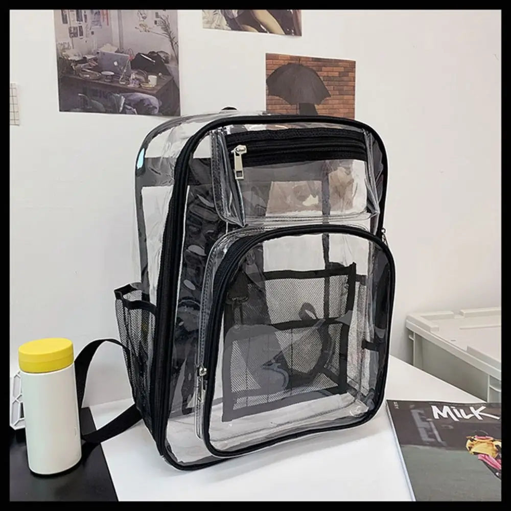 Casual PVC Clear Backpack Large Capacity with Multi-pockets Students Bookbag See Through Waterproof Transparent Backpack Travel