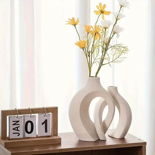 Hollow Nordic Modern Plastic Vase Set of 2 for Modern Home Decor,Modern Boho Hollow Flower Vases for Living Room Bookshelf