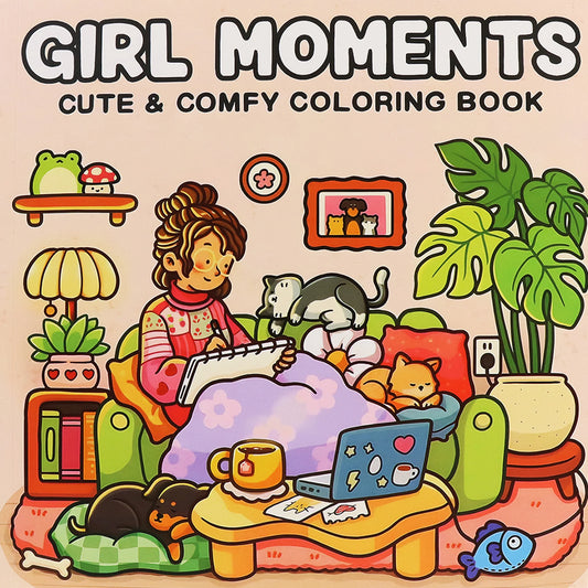 Cozy Atmosphere Relaxing Coloring Book for Adults and Teens Bold Easy-to-follow Patterns and Girl Moments