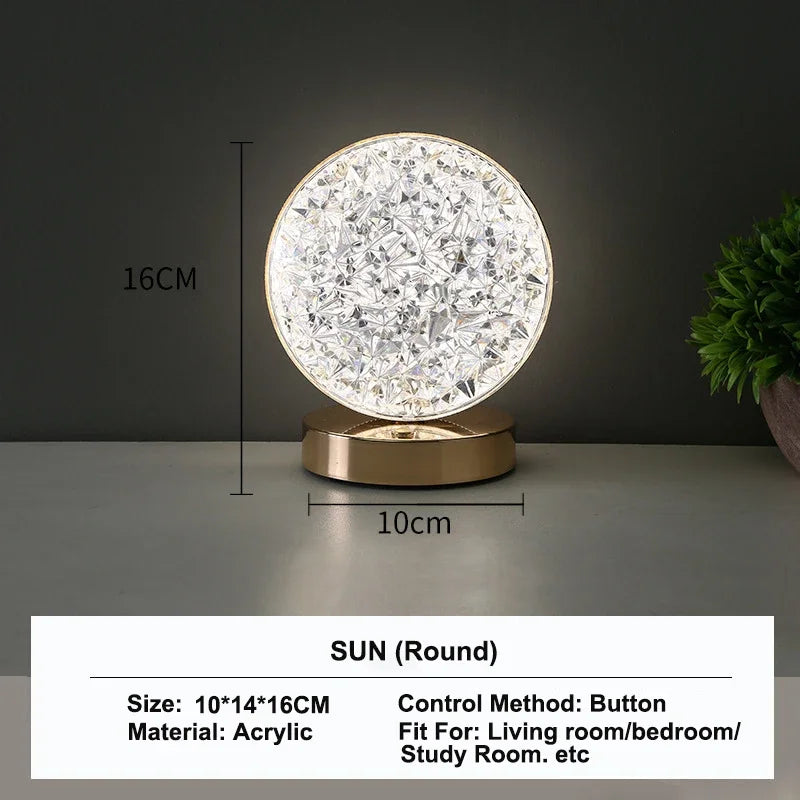 Night Light Bedroom Crystal Touch Dimming Room Home Decor Aesthetics USB Bedside LED Ambient Table 3D Moon Lamp