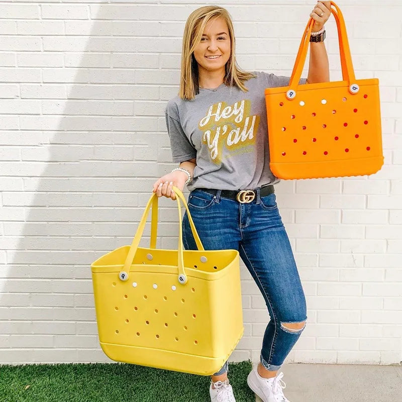 Fashion Large Beach Bags EVA Rubber Waterproof Storage Baskets Travel Shopping Handbag Women Shoulder Solid Color Jelly Bag
